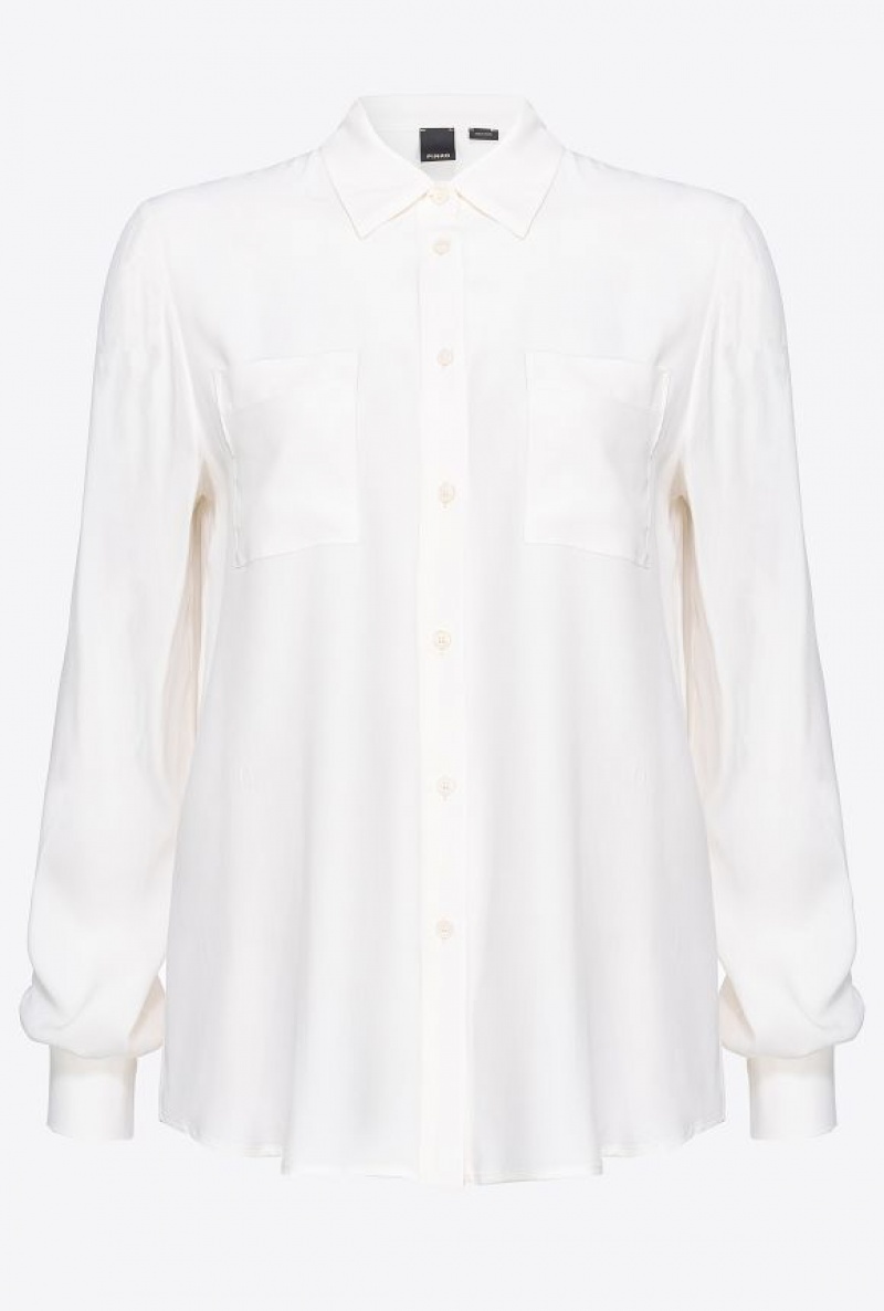 Pinko Silk-blend Shirt With Breast Pocket Světle Žluté Krém Bílé | SN-PKO33150