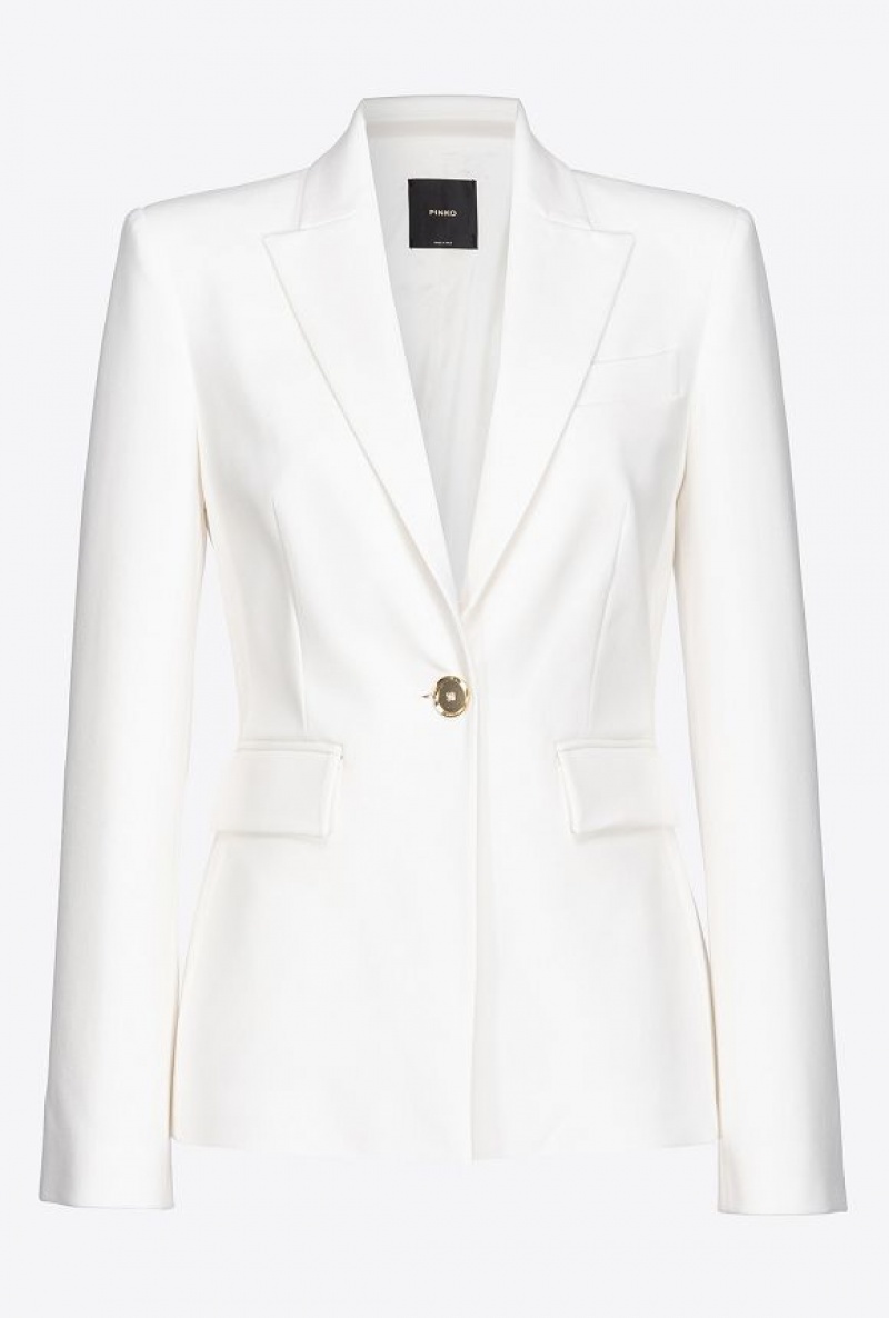 Pinko Single-breasted Fabric-stitch Blazer Bílé | SN-PKO33931