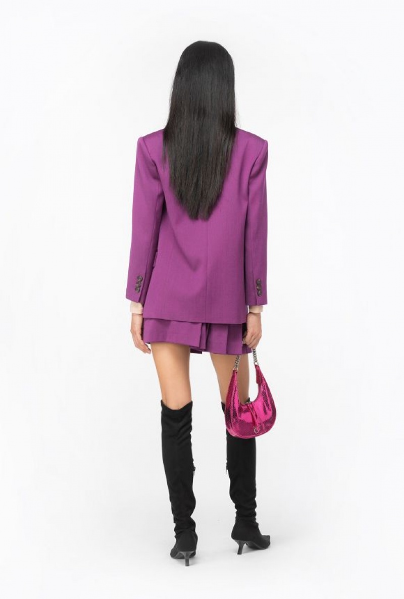 Pinko Single-breasted Vlna-blend Flannel Blazer Tmavě Fialové | SN-PKO33913