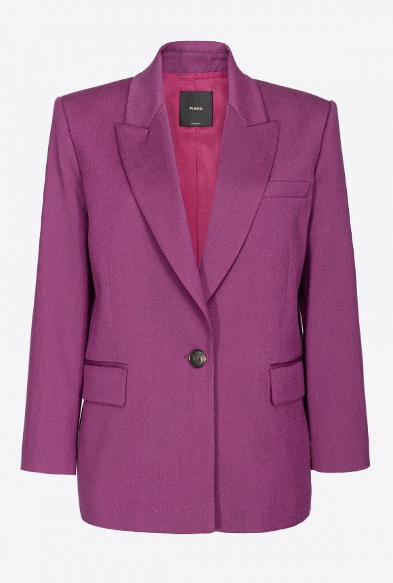 Pinko Single-breasted Vlna-blend Flannel Blazer Tmavě Fialové | SN-PKO33913
