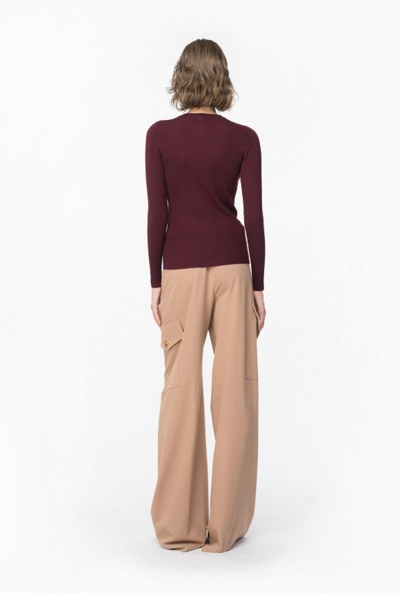 Pinko Slim-fit Žebrovaný Cardigan Vínové | SN-PKO33900