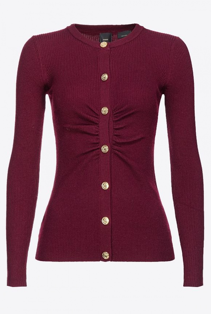 Pinko Slim-fit Žebrovaný Cardigan Vínové | SN-PKO33900