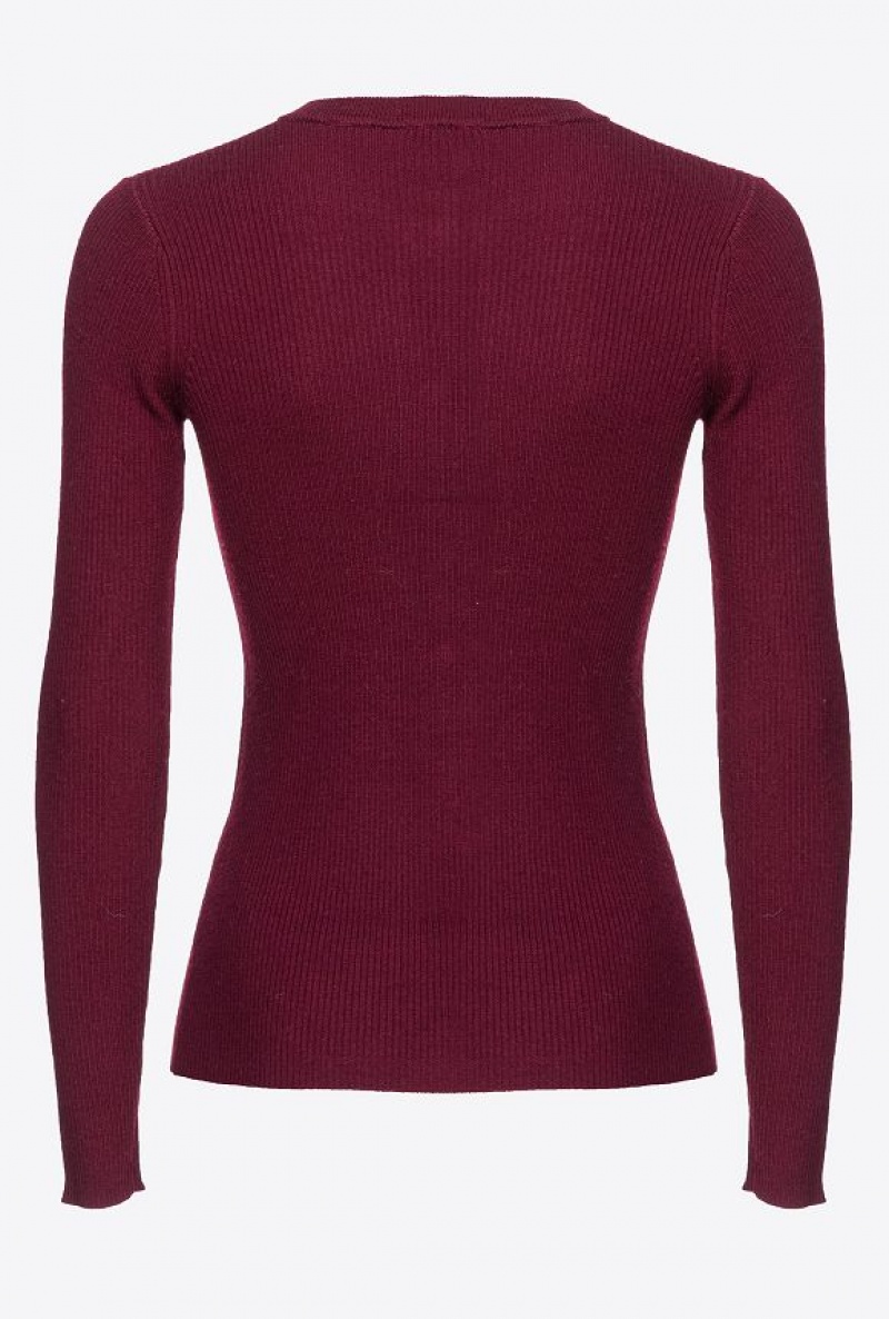 Pinko Slim-fit Žebrovaný Cardigan Vínové | SN-PKO33900