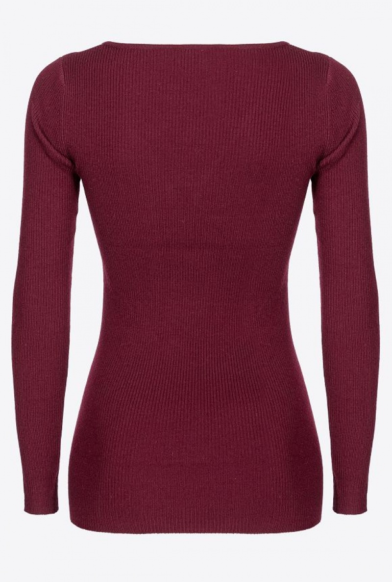 Pinko Slim-fitting Svetrové With Love Birds Přezkou Vínové | SN-PKO33877