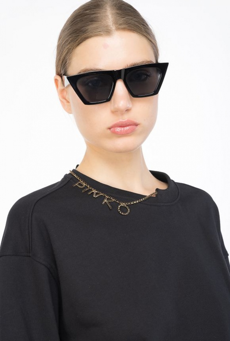 Pinko Sweatshirt With Rhinestone Necklace Detail Černé | SN-PKO33536