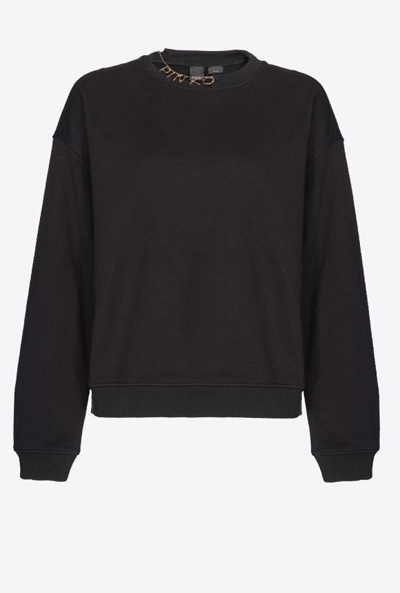 Pinko Sweatshirt With Rhinestone Necklace Detail Černé | SN-PKO33536