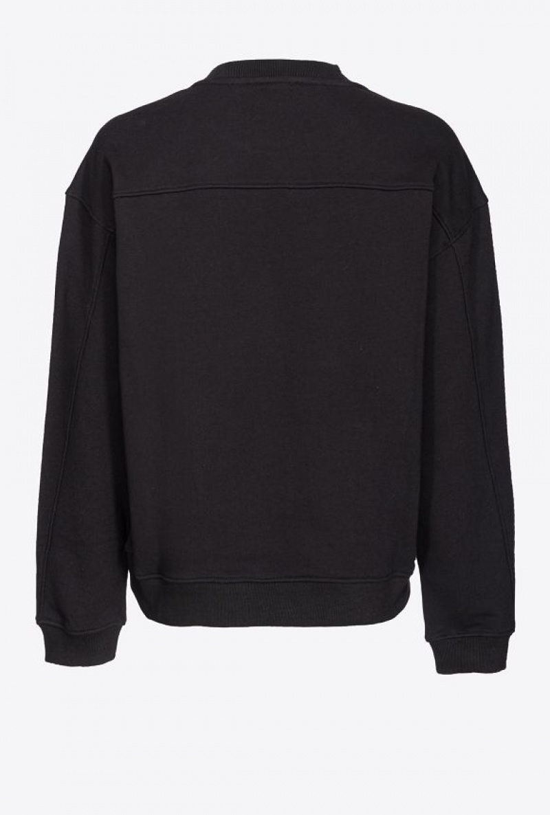 Pinko Sweatshirt With Rhinestone Necklace Detail Černé | SN-PKO33536