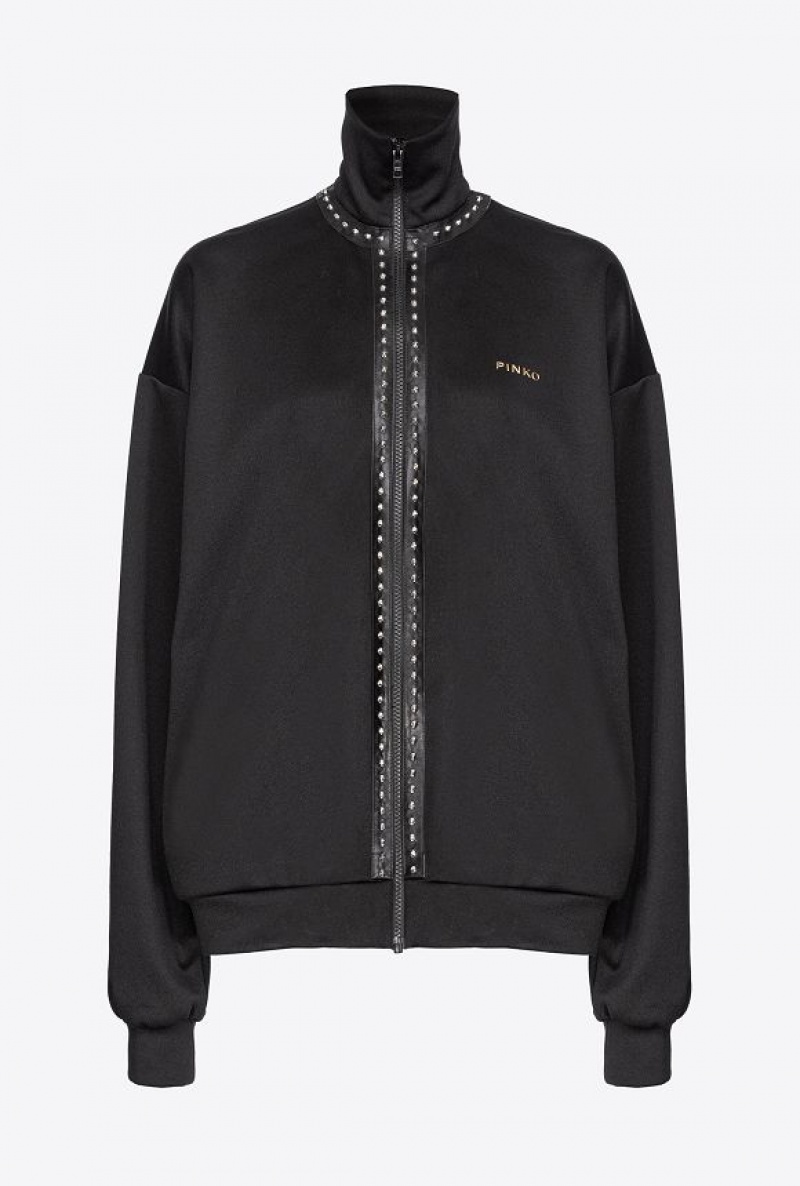 Pinko Technical Fabric Sweatshirt With Studs Černé | SN-PKO33445