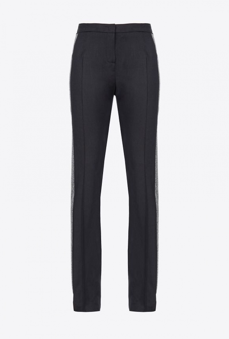 Pinko Trousers With Rhinestone Band Černé | SN-PKO33684