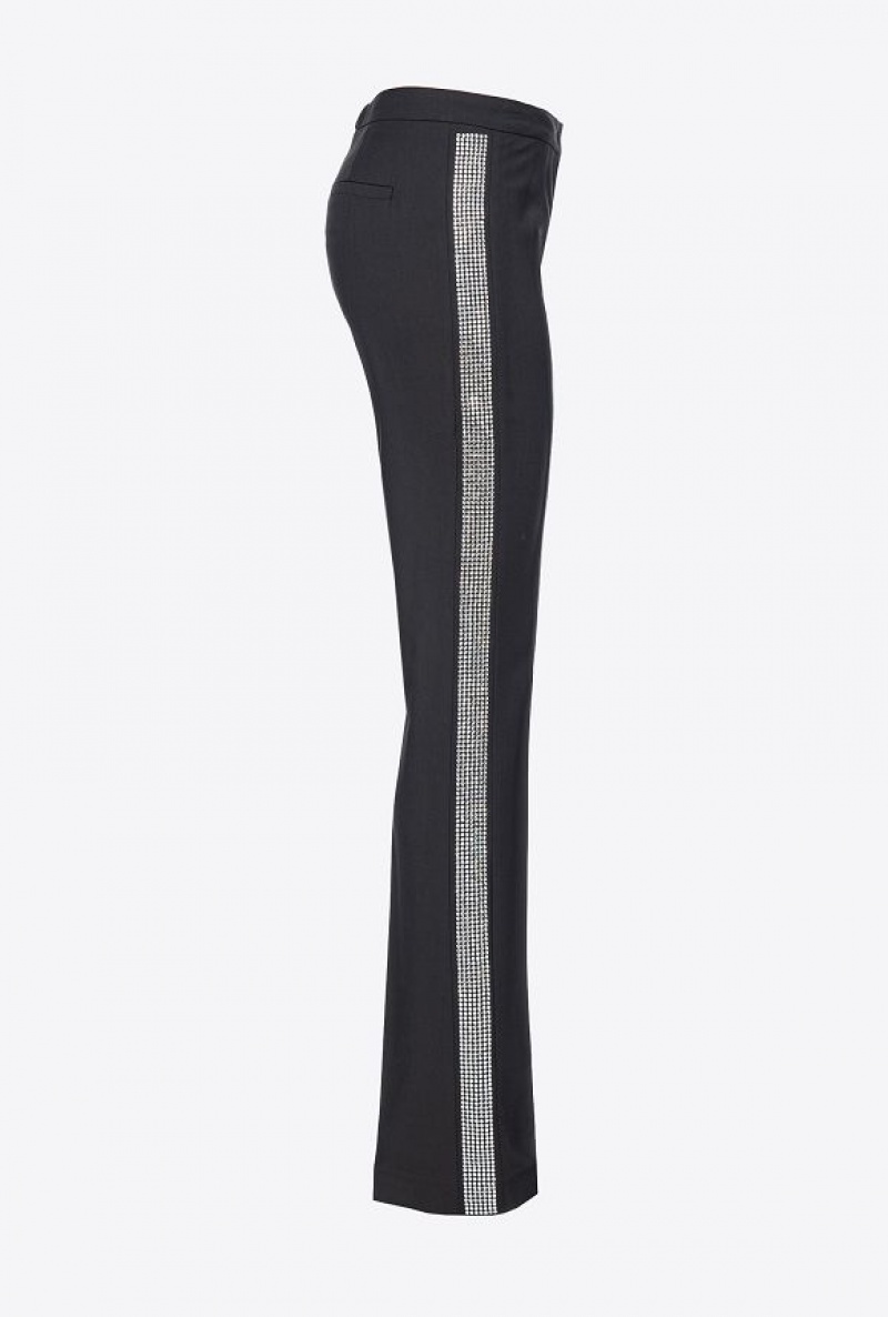 Pinko Trousers With Rhinestone Band Černé | SN-PKO33684