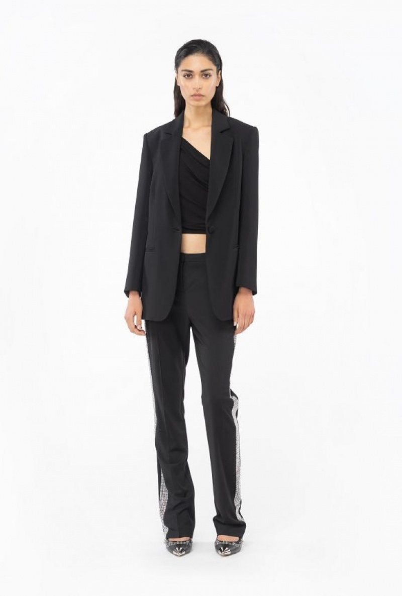 Pinko Trousers With Rhinestone Band Černé | SN-PKO33684