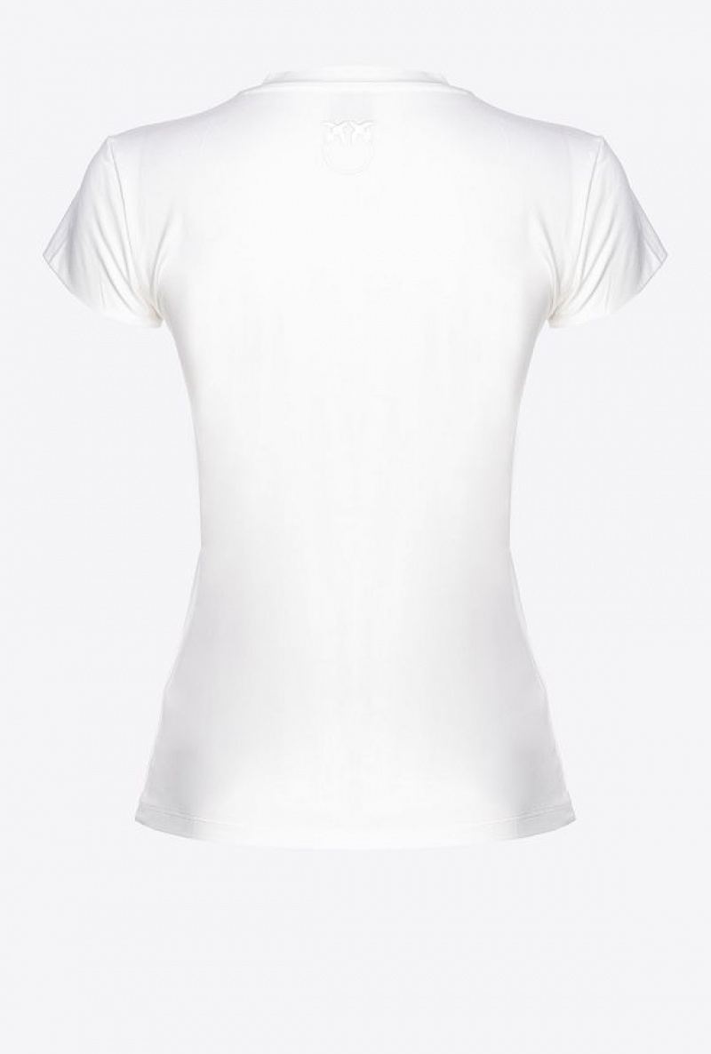 Pinko T-shirt With Love Birds Embroidery Bílé | SN-PKO33380