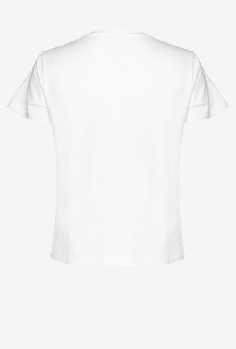 Pinko T-shirt With Love Birds Embroidery Bílé | SN-PKO33261