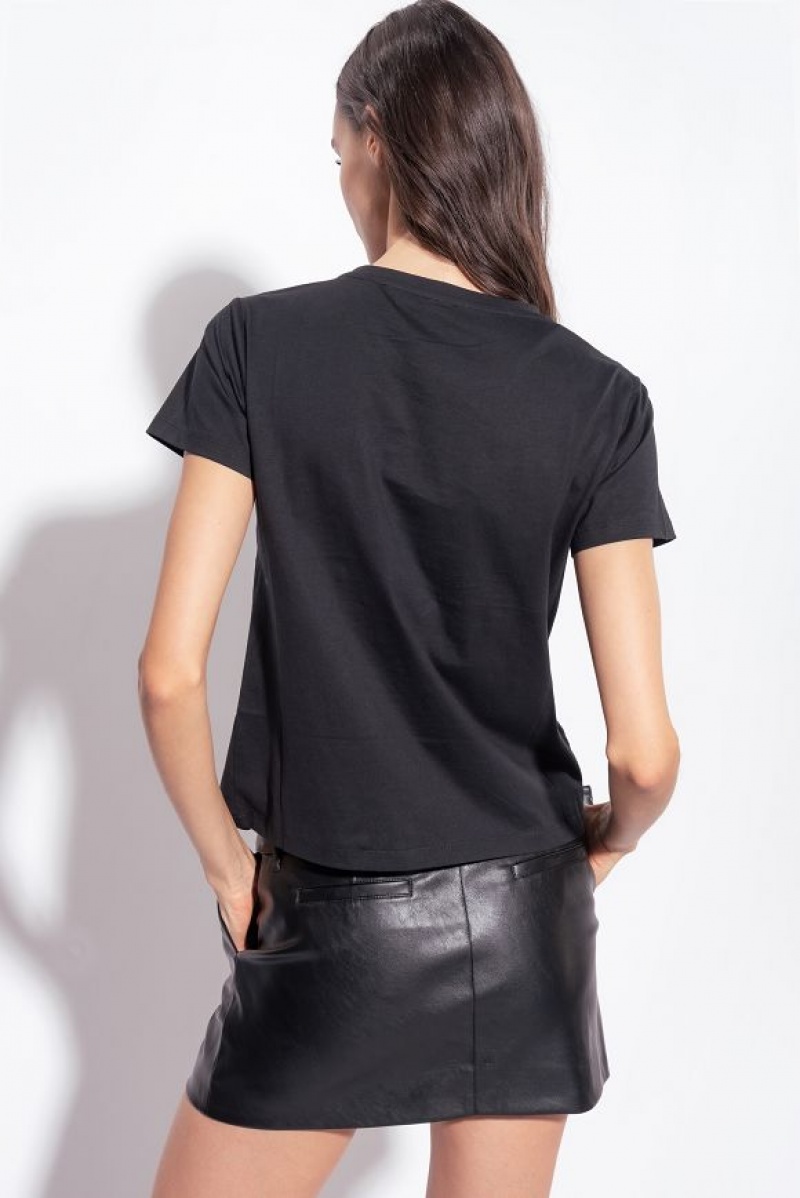 Pinko T-shirt With Love Birds Embroidery Černé | SN-PKO33262