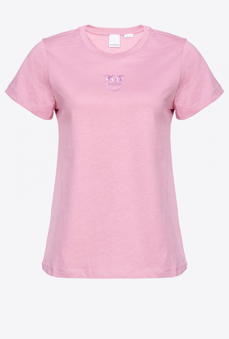 Pinko T-shirt With Love Birds Embroidery Fialové | SN-PKO33269