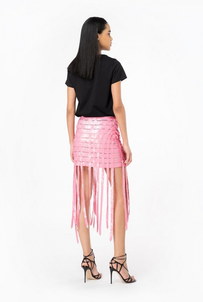 Pinko T-shirt With Love Birds Embroidery Černé | SN-PKO33271