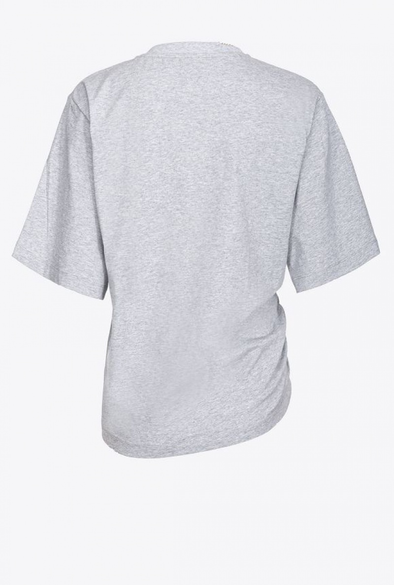 Pinko T-shirt With Rhinestone Necklace Tmavě Šedé | SN-PKO33352