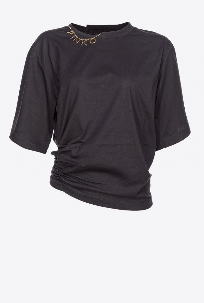 Pinko T-shirt With Rhinestone Necklace Černé | SN-PKO33353