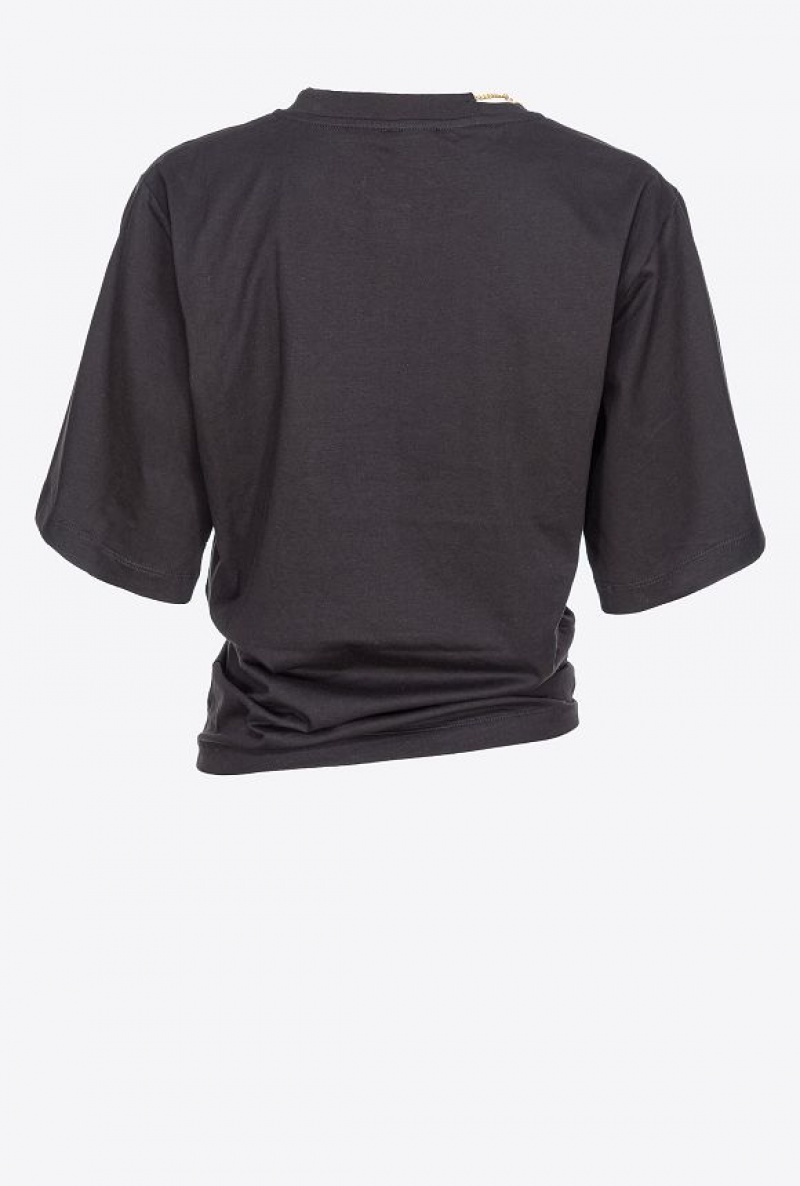 Pinko T-shirt With Rhinestone Necklace Černé | SN-PKO33353