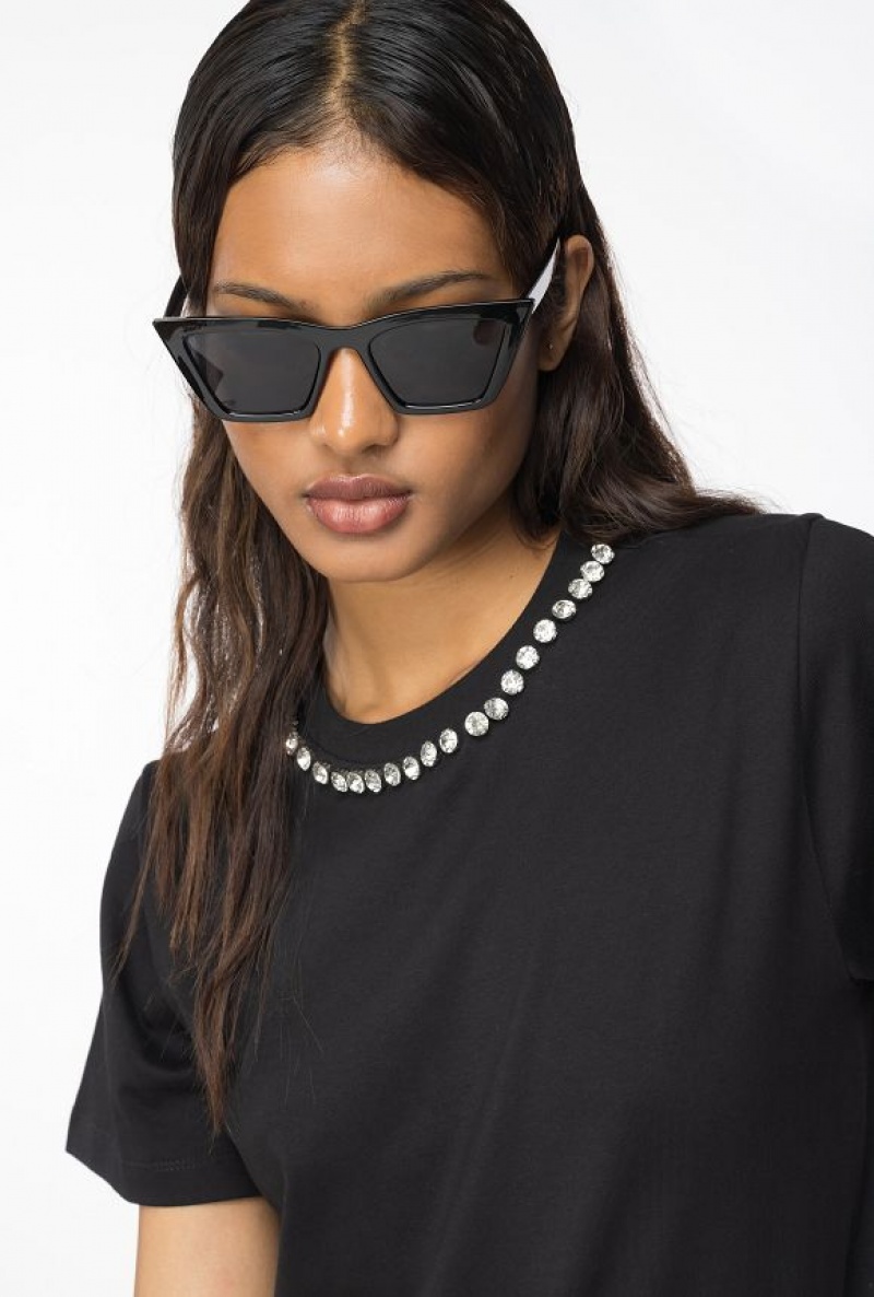 Pinko T-shirt With Shiny Embroidery Černé | SN-PKO33362