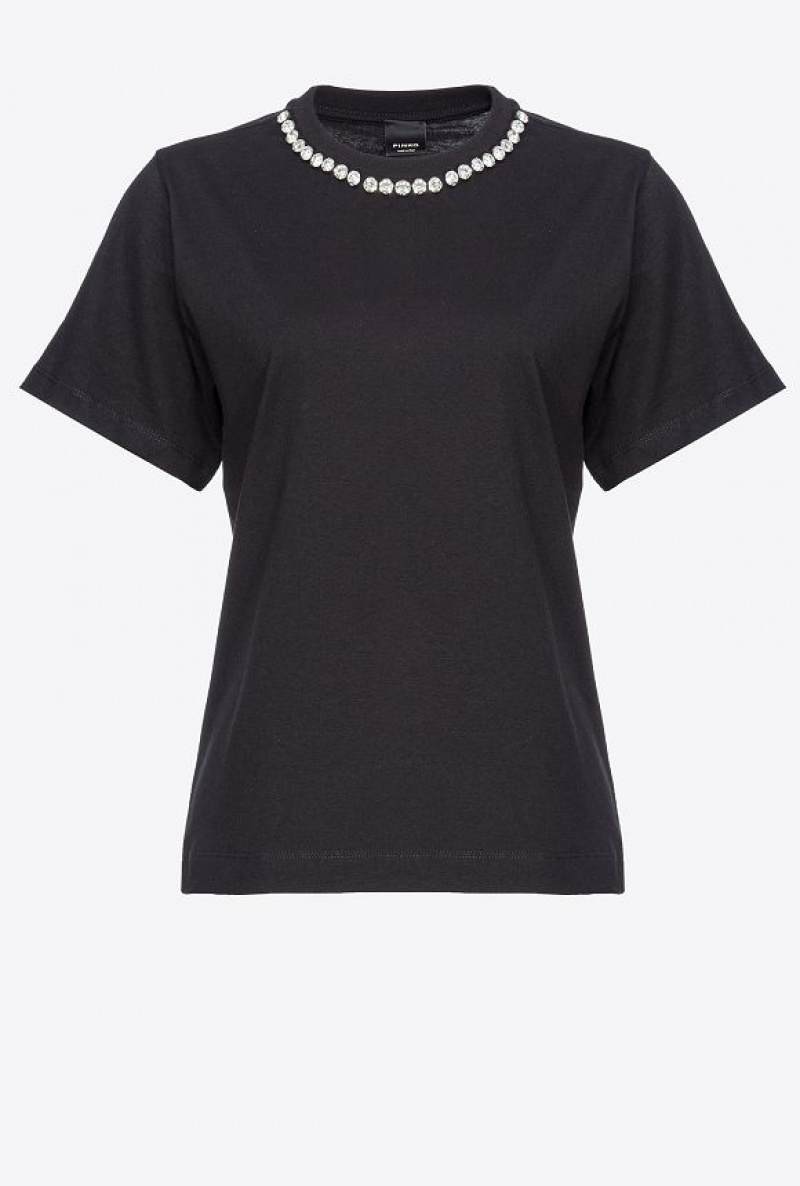 Pinko T-shirt With Shiny Embroidery Černé | SN-PKO33362