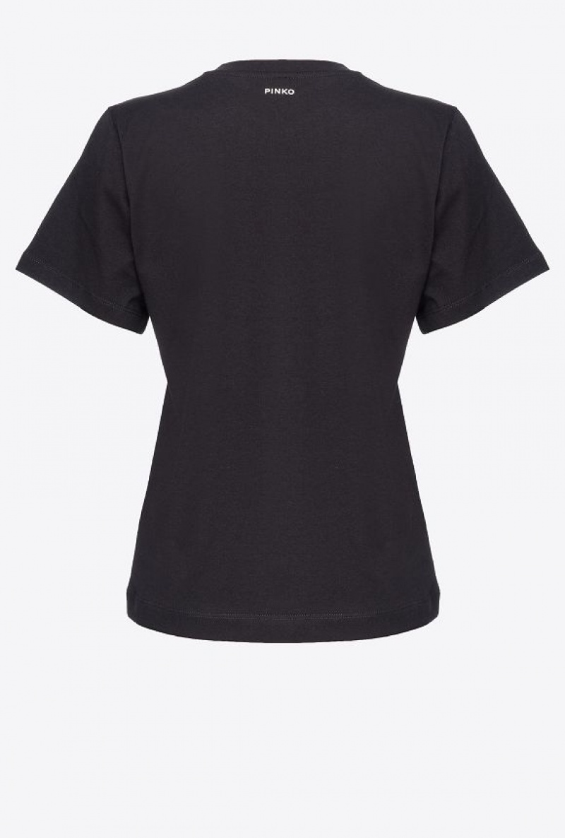 Pinko T-shirt With Shiny Embroidery Černé | SN-PKO33362