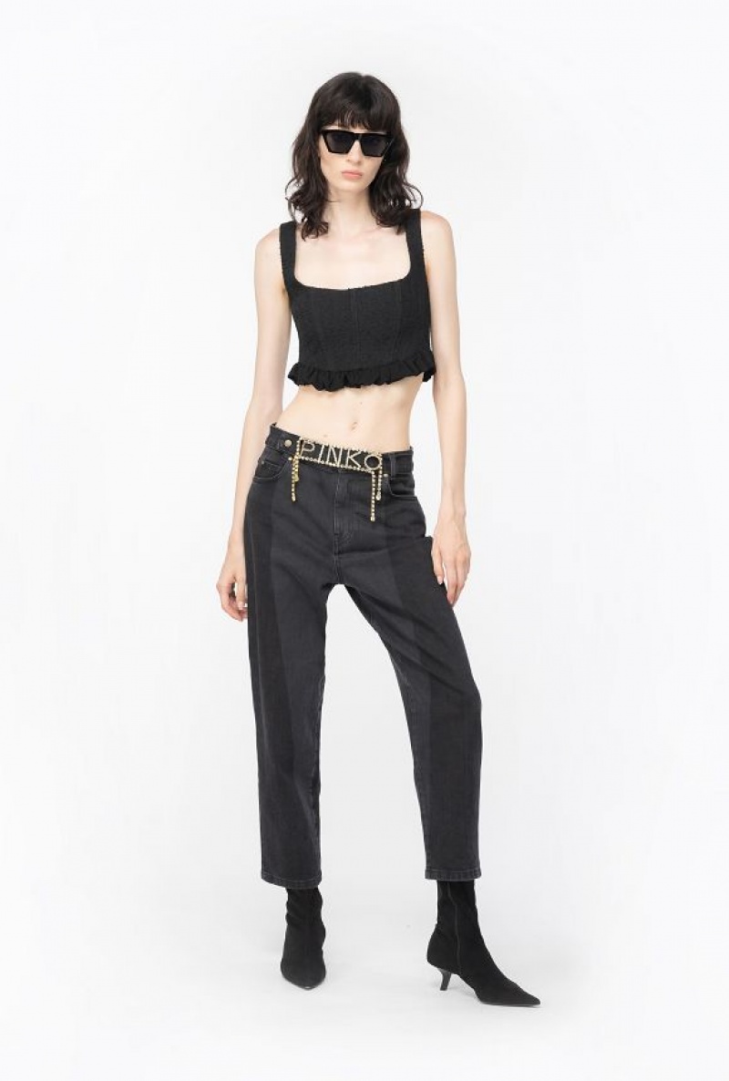 Pinko Tweed Crop Top Černé | SN-PKO33348