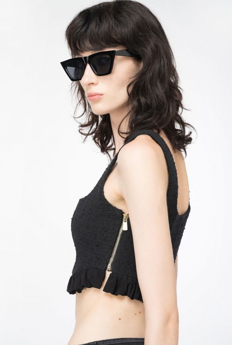 Pinko Tweed Crop Top Černé | SN-PKO33348
