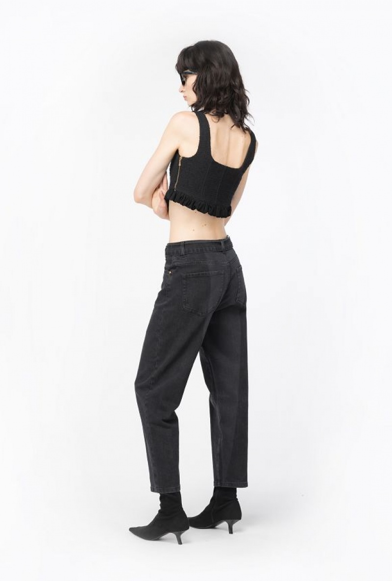 Pinko Tweed Crop Top Černé | SN-PKO33348