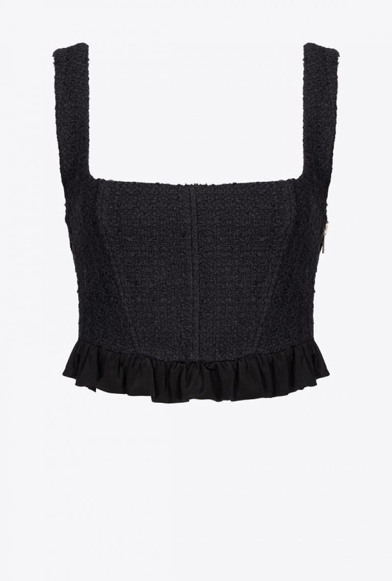 Pinko Tweed Crop Top Černé | SN-PKO33348