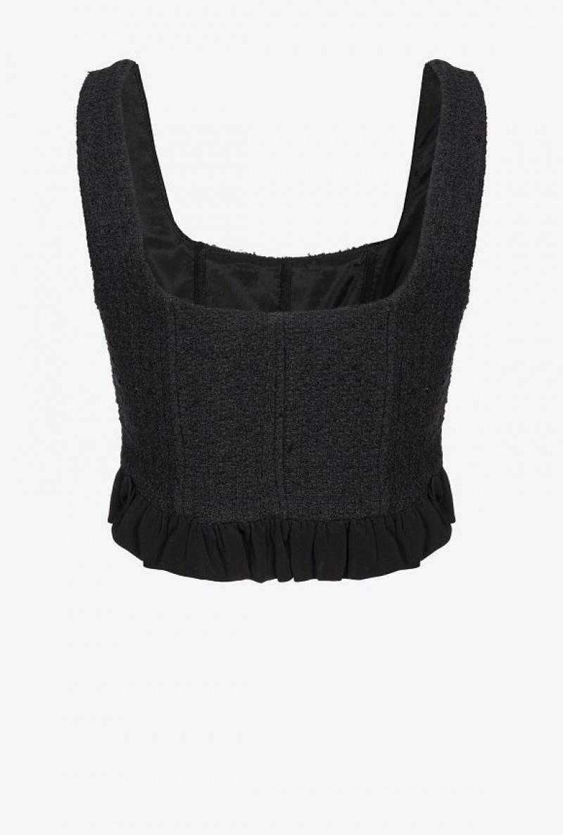 Pinko Tweed Crop Top Černé | SN-PKO33348