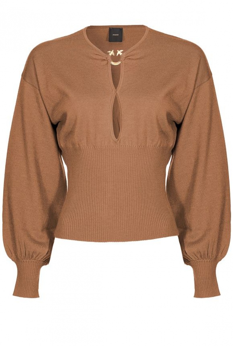 Pinko Vlna Svetrové With Love Birds Přezkou Hnědé | SN-PKO33456