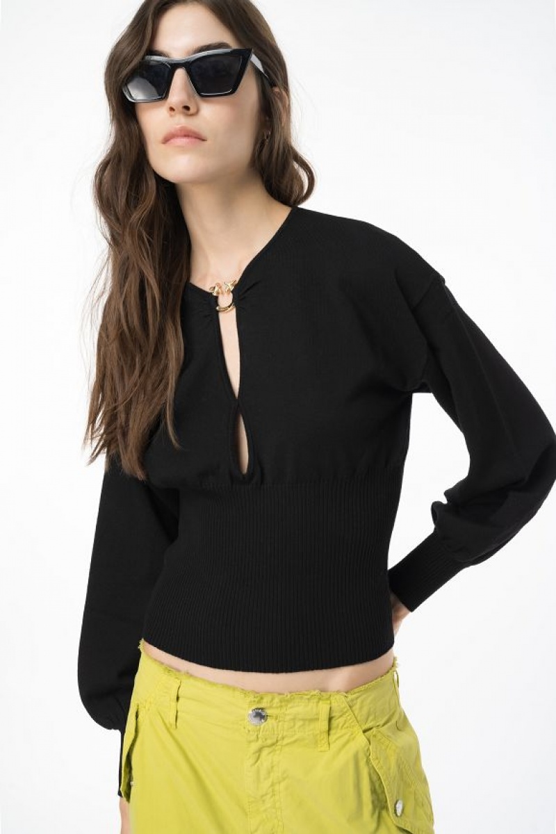 Pinko Vlna Svetrové With Love Birds Přezkou Černé | SN-PKO33558