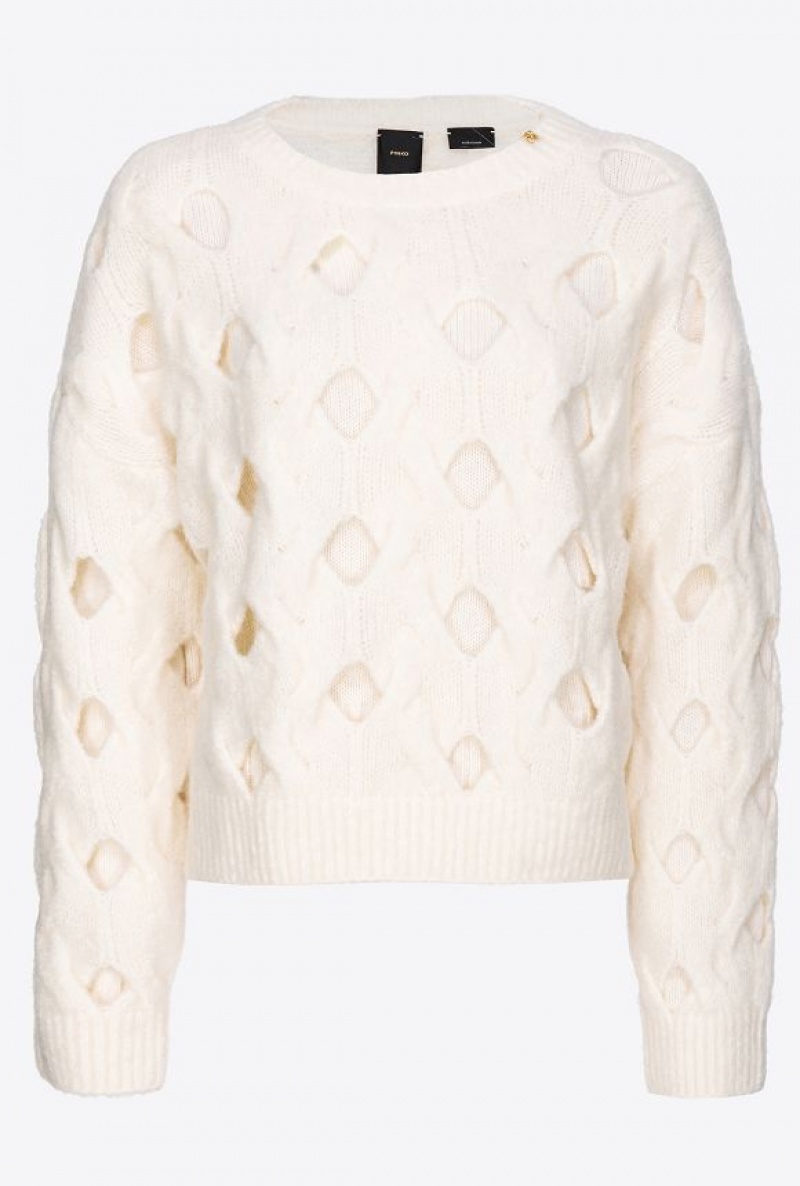 Pinko Vlna-blend Svetrové With Openwork Světle Žluté Krém Bílé | SN-PKO33552
