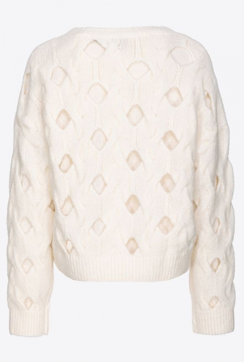 Pinko Vlna-blend Svetrové With Openwork Světle Žluté Krém Bílé | SN-PKO33552