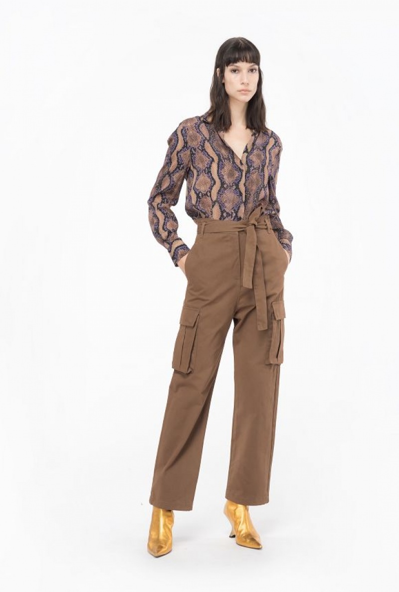 Pinko Washed Bavlněné Cargo Trousers Čokolády | SN-PKO33787
