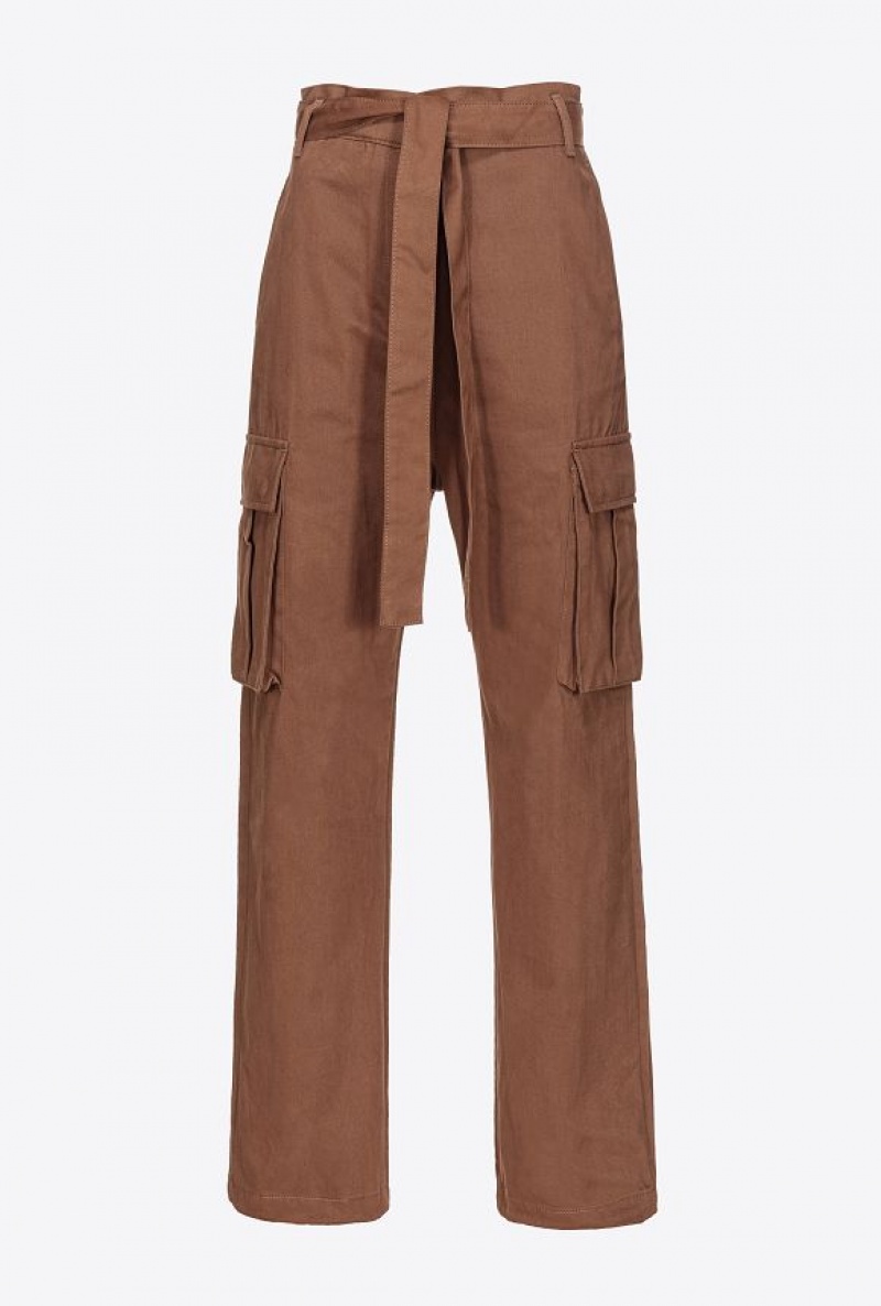 Pinko Washed Bavlněné Cargo Trousers Čokolády | SN-PKO33787