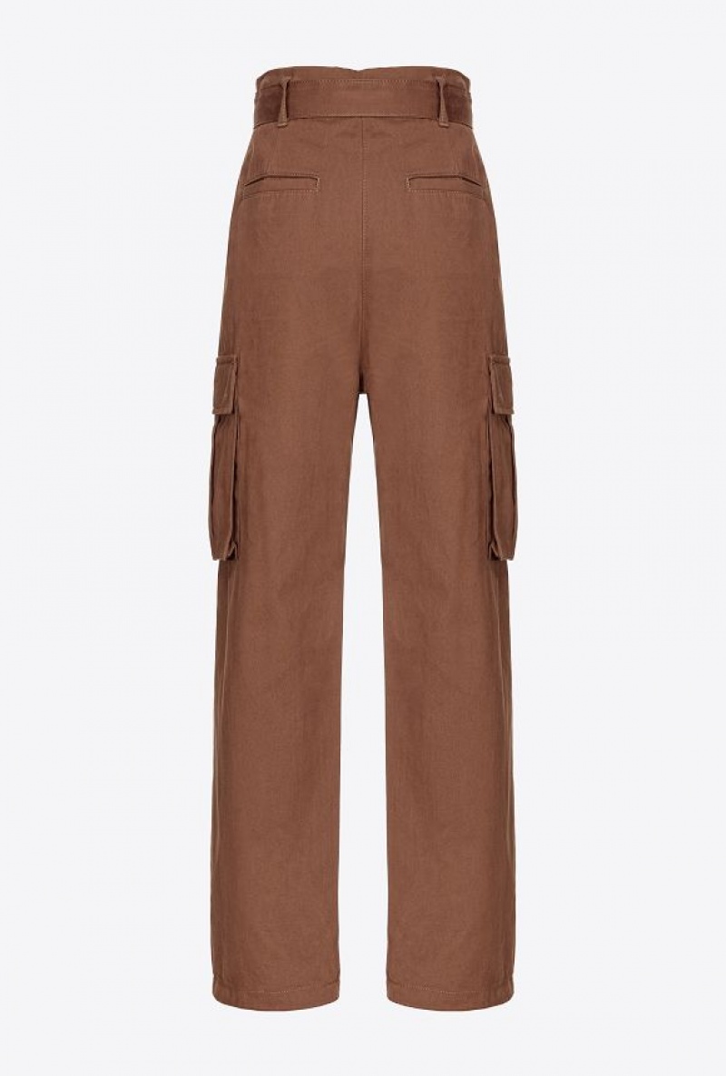 Pinko Washed Bavlněné Cargo Trousers Čokolády | SN-PKO33787