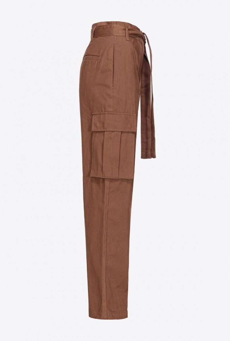 Pinko Washed Bavlněné Cargo Trousers Čokolády | SN-PKO33787