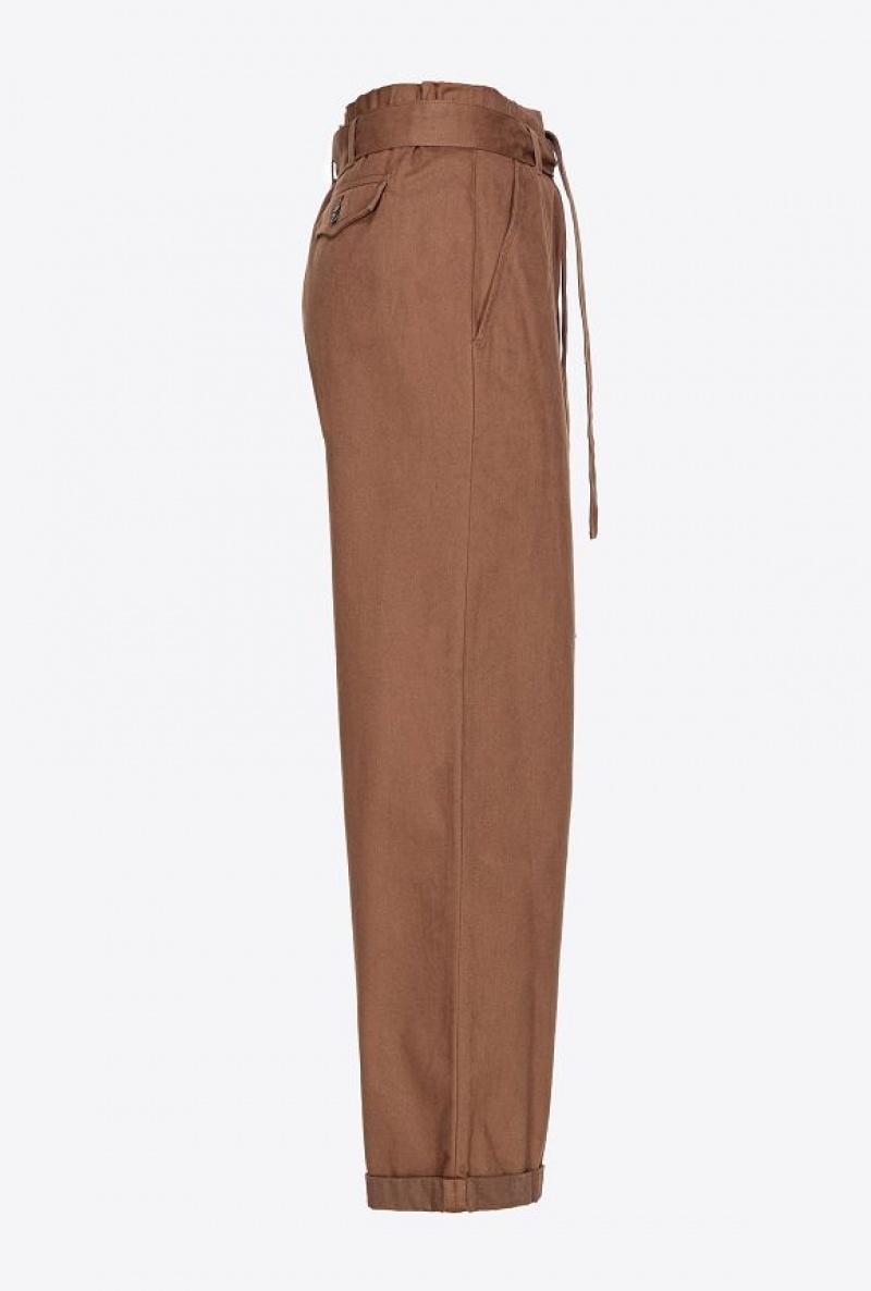 Pinko Washed Bavlněné Široké-leg Trousers Čokolády | SN-PKO33828