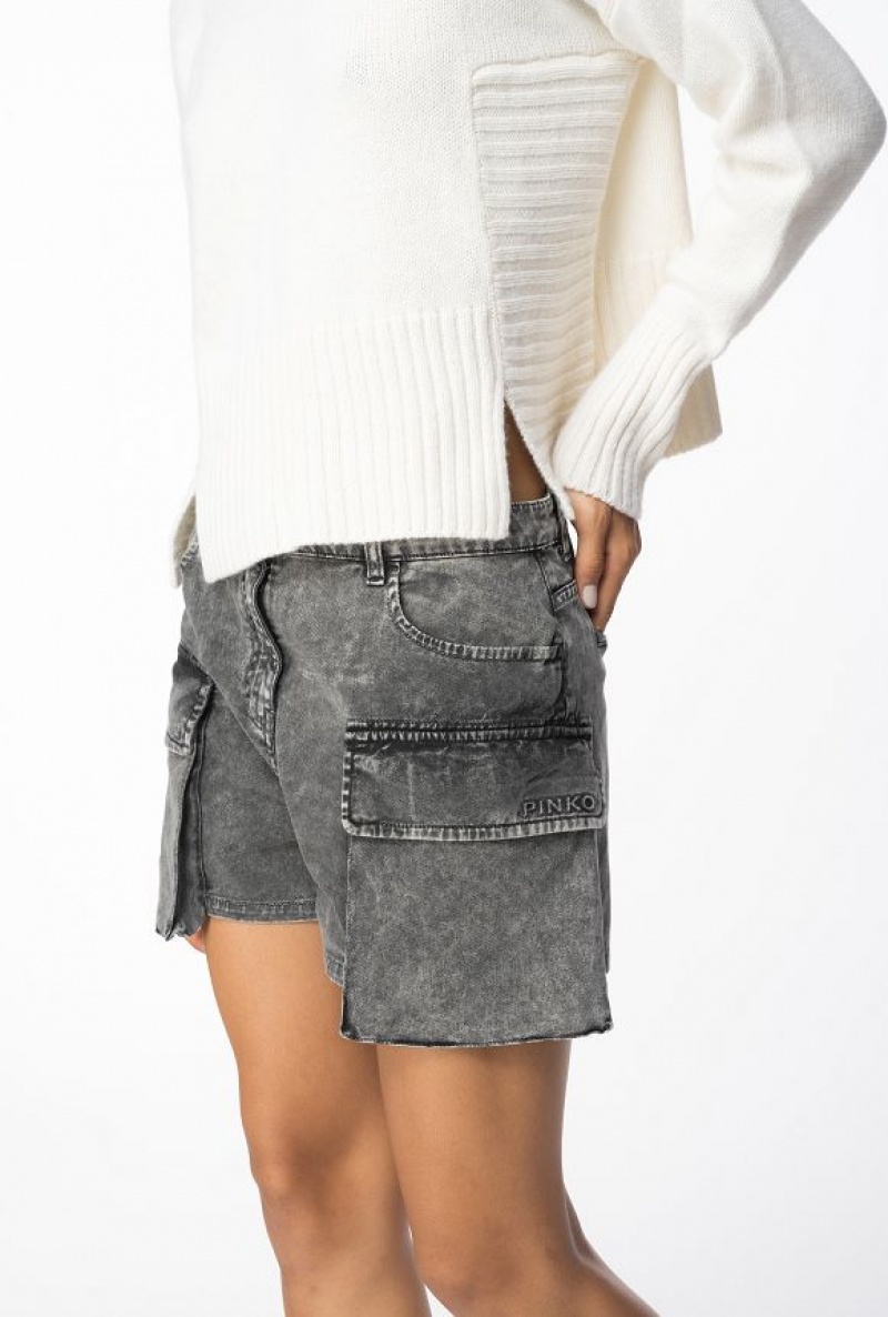 Pinko Washed Drill Cargo Shorts Černé | SN-PKO33716
