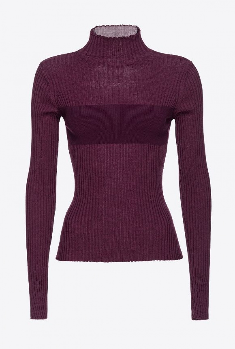 Pinko Žebrovaný Knit Turtleneck Fialové | SN-PKO33419