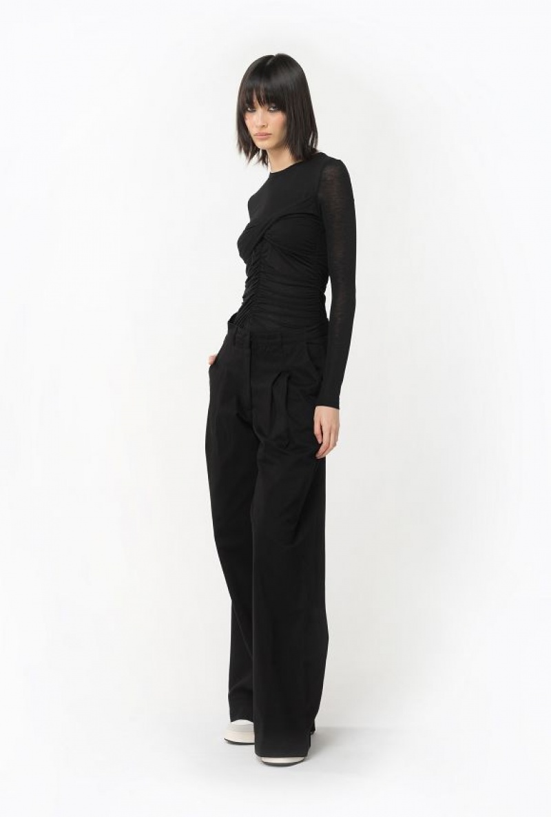 Pinko Široké-leg Bavlněné Trousers Černé | SN-PKO33812
