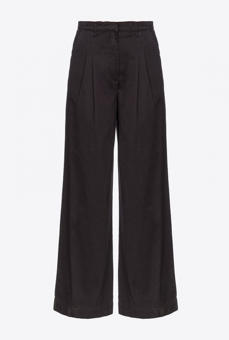 Pinko Široké-leg Bavlněné Trousers Černé | SN-PKO33812