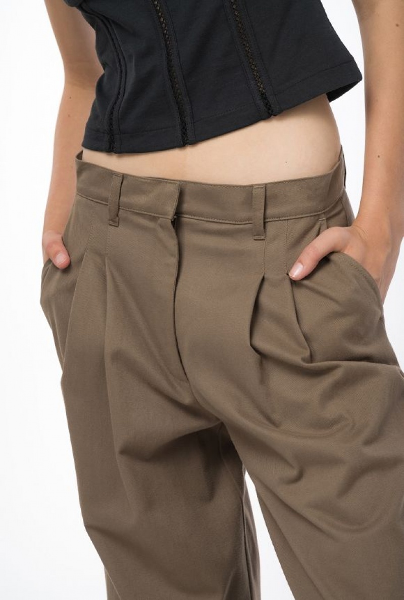 Pinko Široké-leg Bavlněné Trousers Čokolády | SN-PKO33768