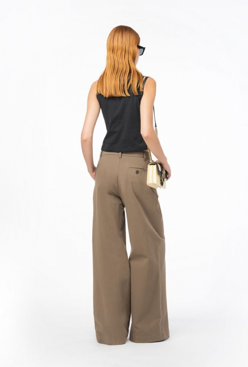 Pinko Široké-leg Bavlněné Trousers Čokolády | SN-PKO33768
