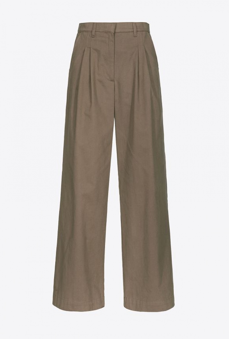 Pinko Široké-leg Bavlněné Trousers Čokolády | SN-PKO33768