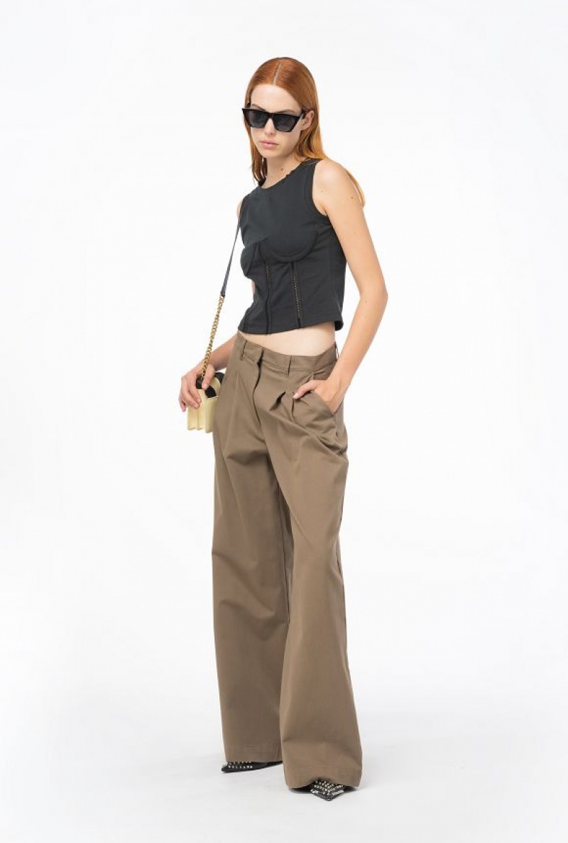 Pinko Široké-leg Bavlněné Trousers Čokolády | SN-PKO33768