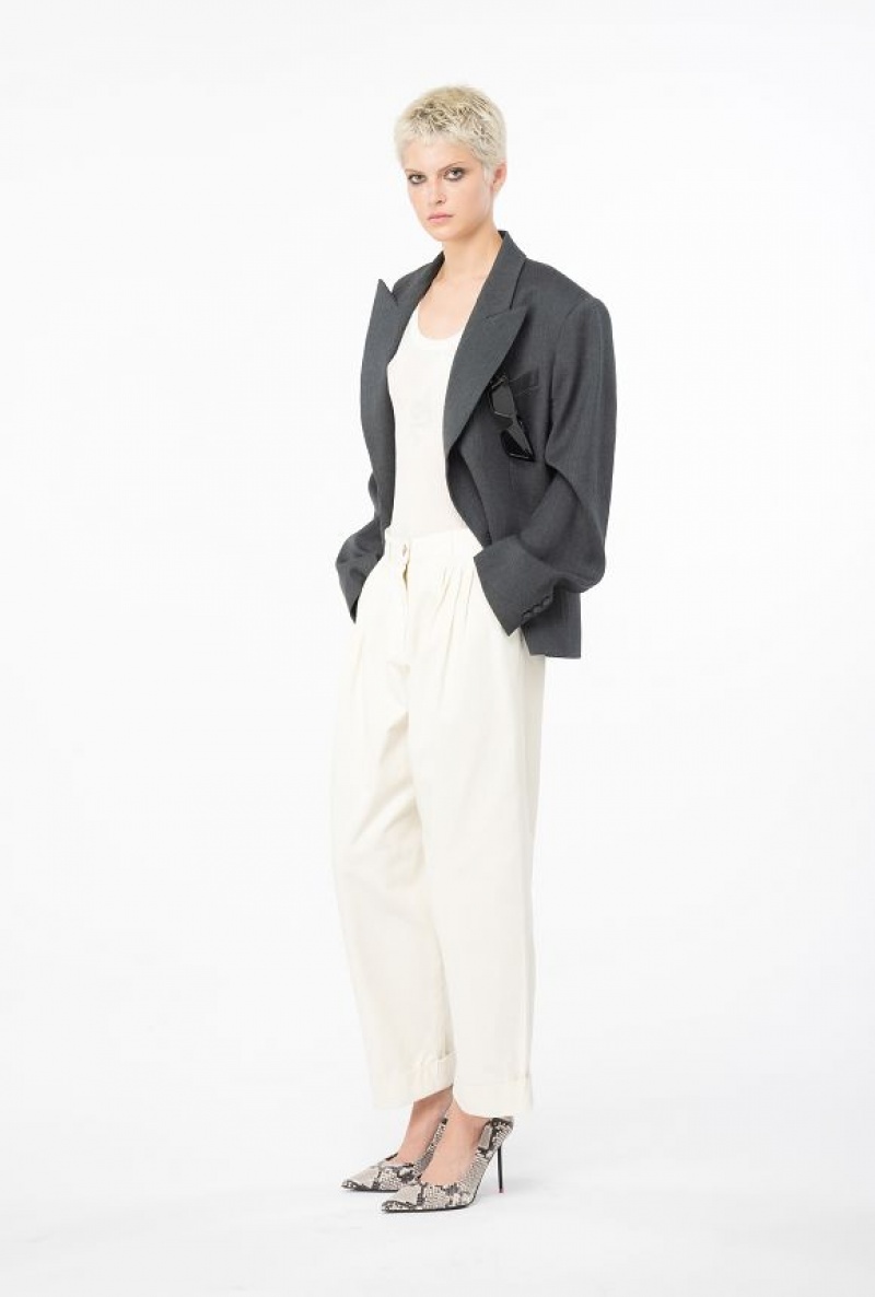 Pinko Široké-leg Gabardine Trousers Světle Žluté Krém Bílé | SN-PKO33727