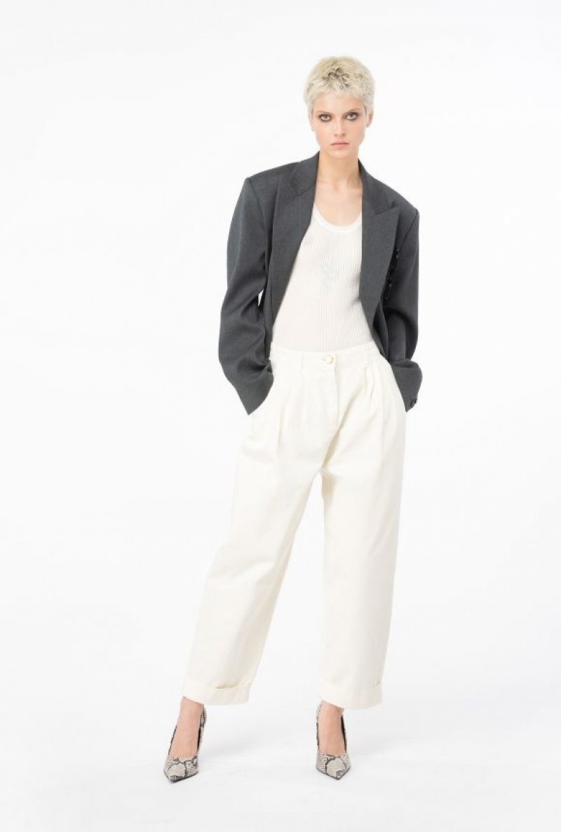 Pinko Široké-leg Gabardine Trousers Světle Žluté Krém Bílé | SN-PKO33727